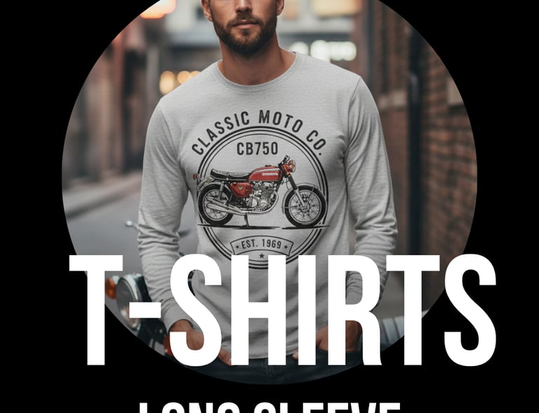 man wearing a cb750 long sleeve t-shirt