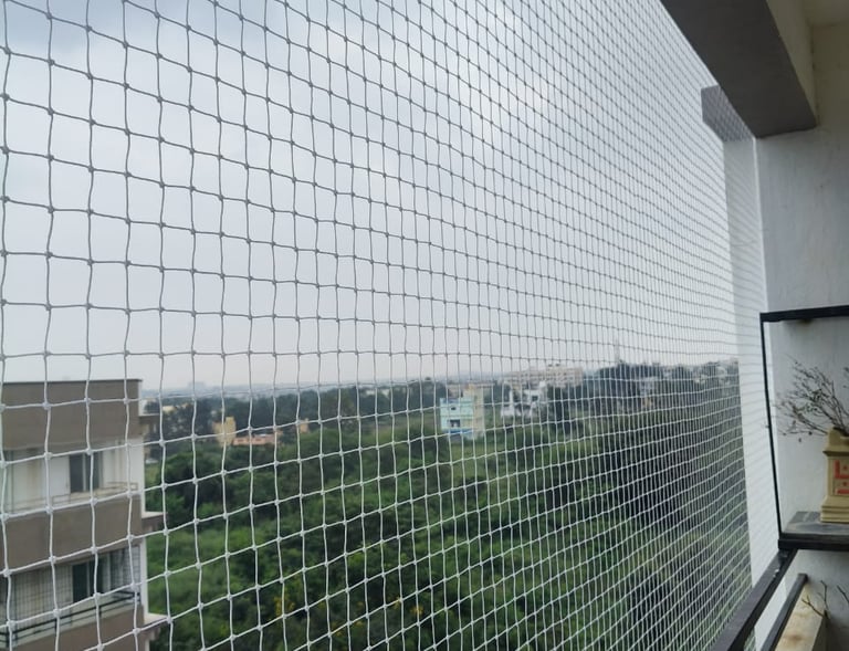 Close-up of the durable material used in pigeon safety nets, highlighting its strength and transpare