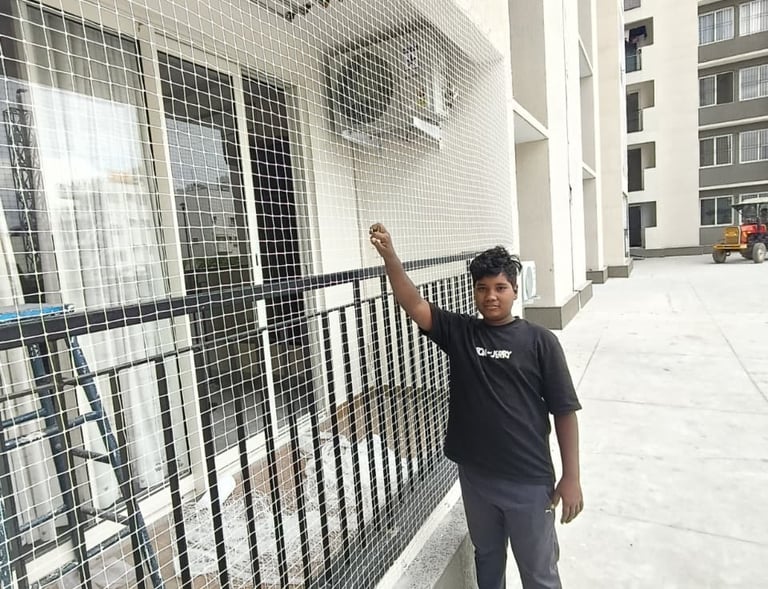 View from inside a home showing the clear visibility through the installed pigeon safety net without