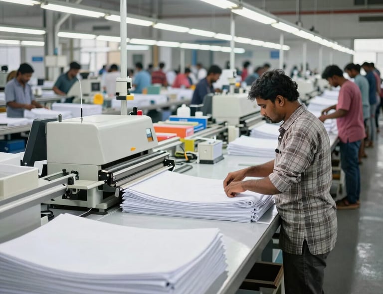 A wide shot of Yokes Clothing Company's modern cutting area with advanced Lectra CAD machines in operation.