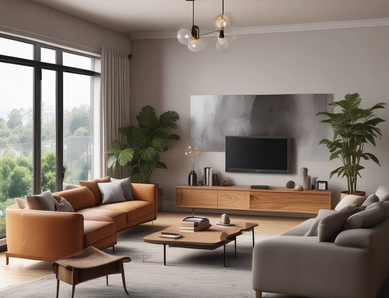 Common area with comfortable chairs and a bulletin board displaying house rules.