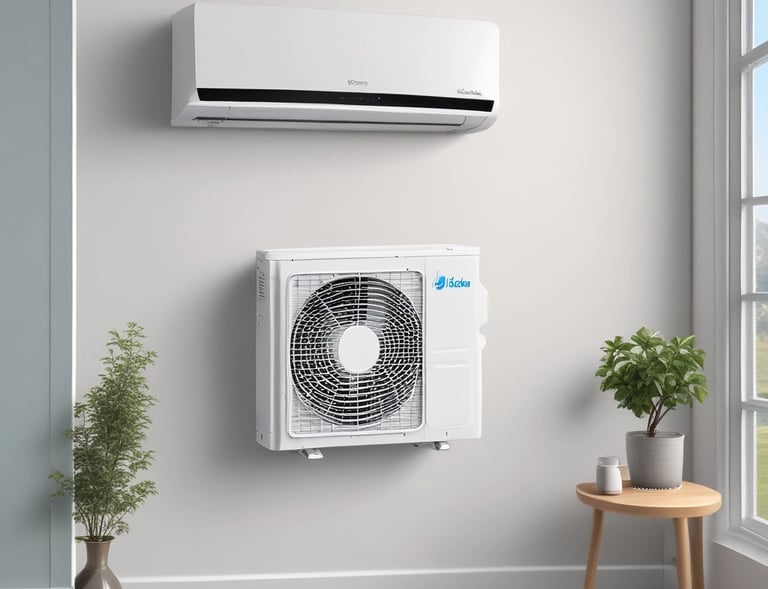 A sleek modern minisplit unit installed in a bright living room.