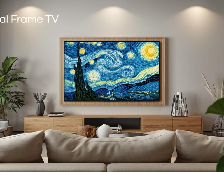 a living room with a couch and a painting on the wall