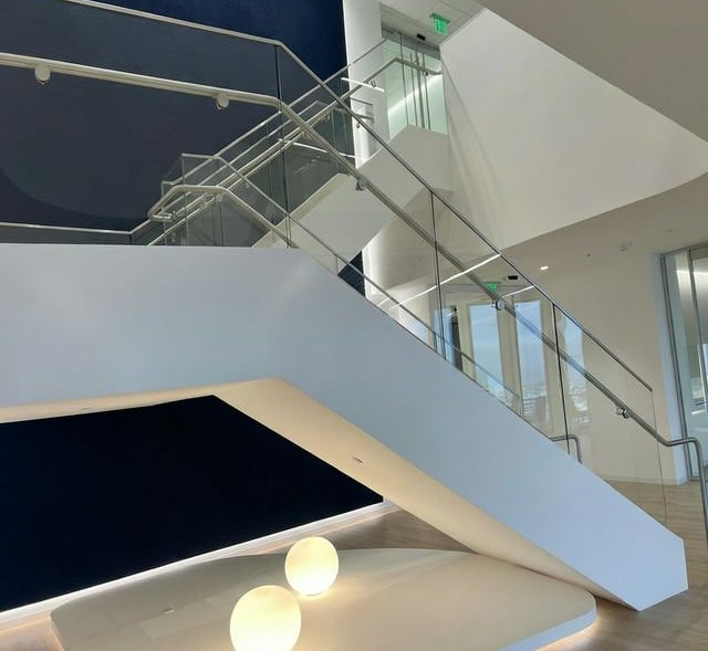 Stairs with glass railing