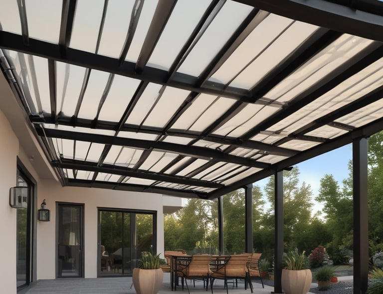 Alüminyum pergola sistemlerinin şık ve dayanıklı yapısı, bahçe ortamında.