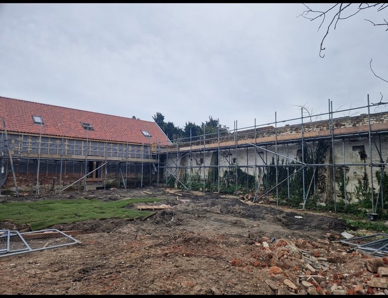 Large scaffolding project designed and installed by R and C Scaffolding Services Ltd. No job too big