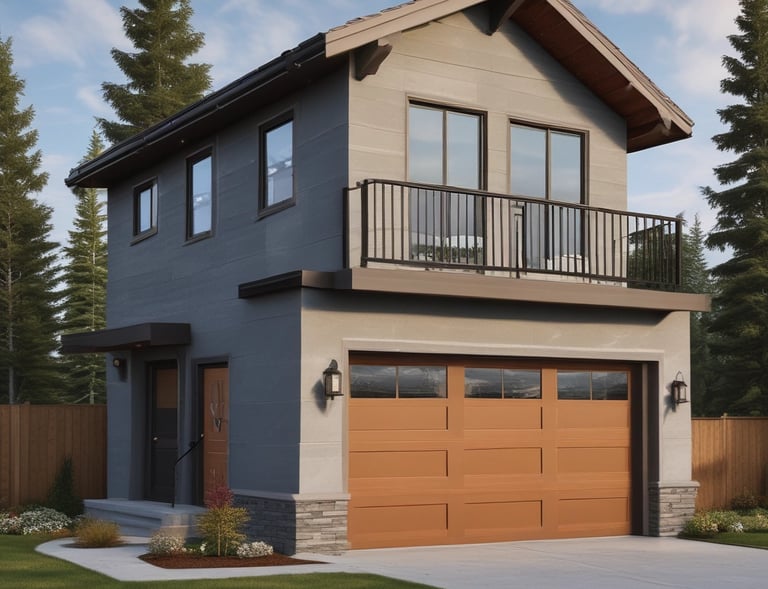 a garage suite with rooms.