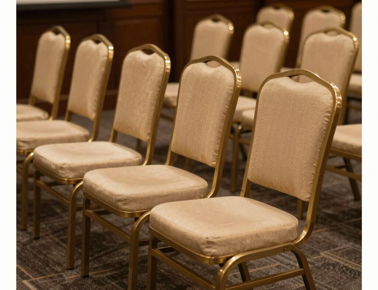 Banquet chair with breathable mesh back and comfortable seat, designed for long events.