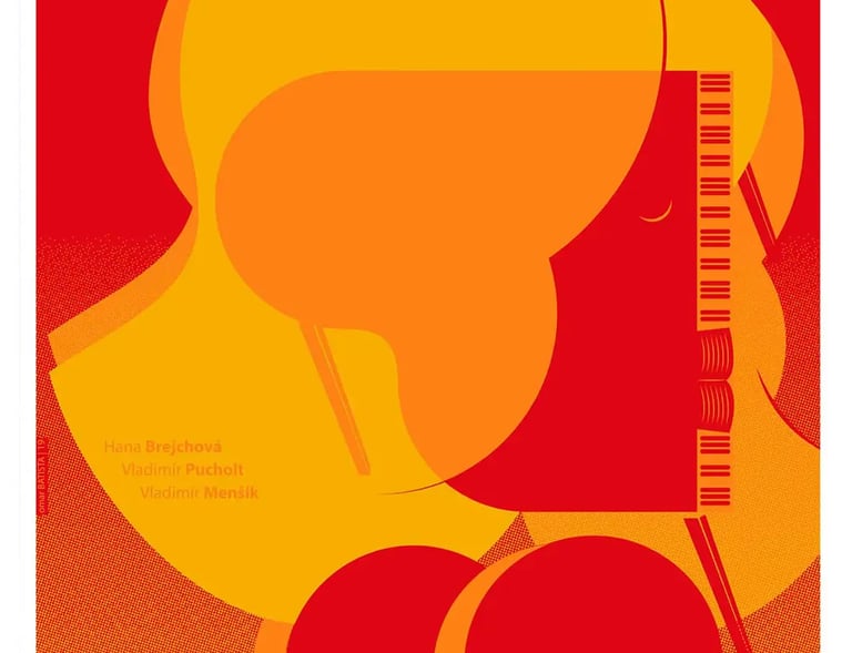 Cartel de Los amores de una rubita que recrea la imagen de una mujer dibujada a través de un piano.