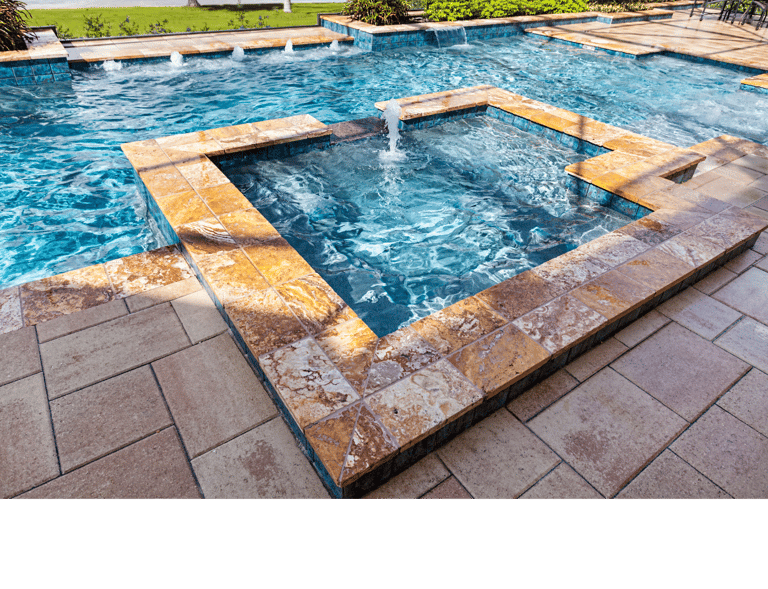 Pool and spa combo pool with tile and paver decking
