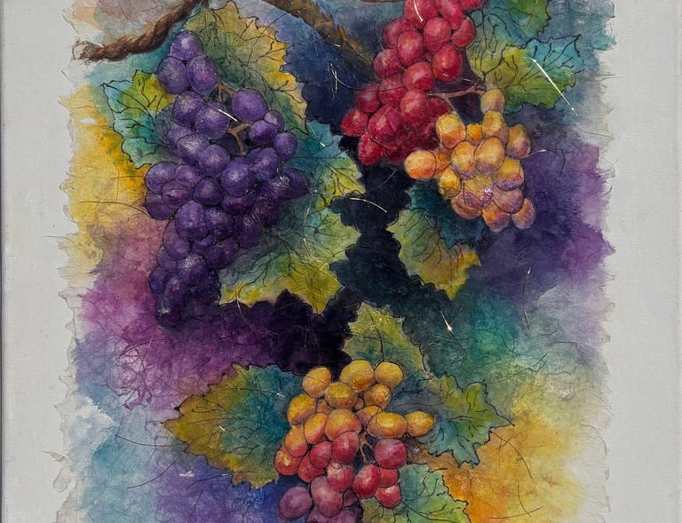 Sheila Fossen's water color painting on canvas. Unique painting using water color paint