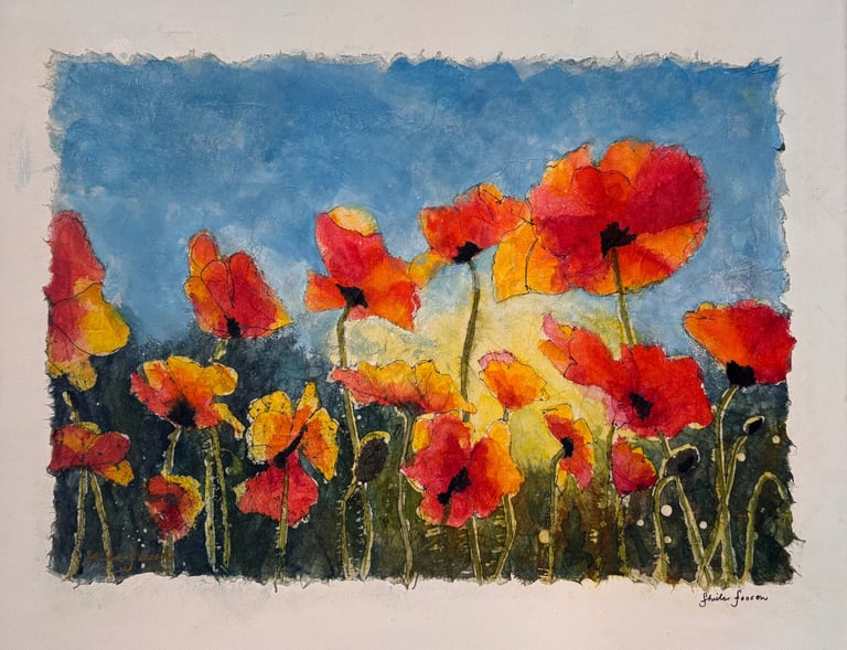 Sheila Fossen's water color painting on canvas. Unique painting using water color paint