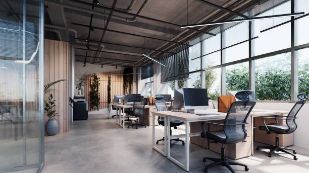 a modern office with a large open space for a meeting room