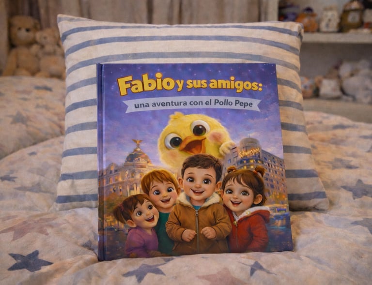 libro de pollo pepe posado sobre cojín