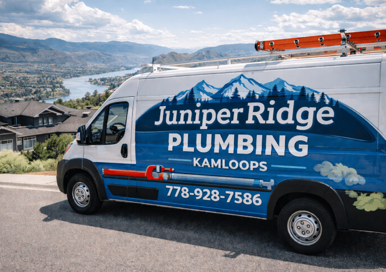Juniper Ridge Plumbing van overlooking Kamloops, showcasing professional service, local reliability.