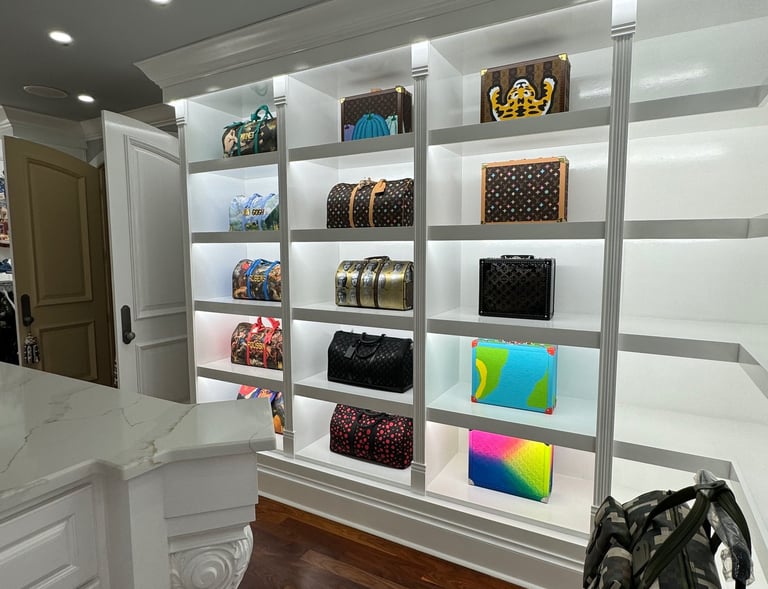 Custom made wall unit to house designer bags- Britto's Home Improvement