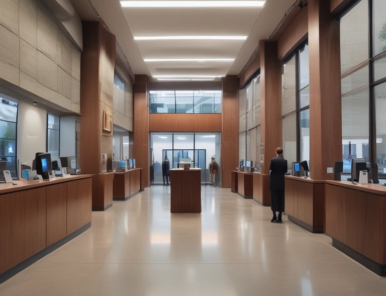 An aerial view of a residential area with multiple buildings featuring complex architectural designs. The buildings are surrounded by greenery, and the rooftops have a variety of geometric patterns. The image captures the symmetry and organization of the structures along with visible solar panels on some roofs.