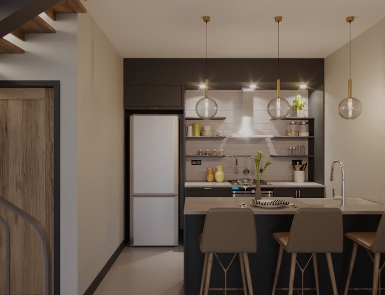 İkonya Dolungaz’da modern donanımlı, açık plan mutfak alanı