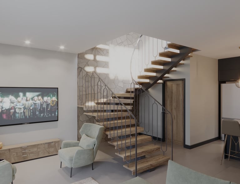 İkonya Dolungaz villalarında ferah giriş alanı ve iç mimari detaylar