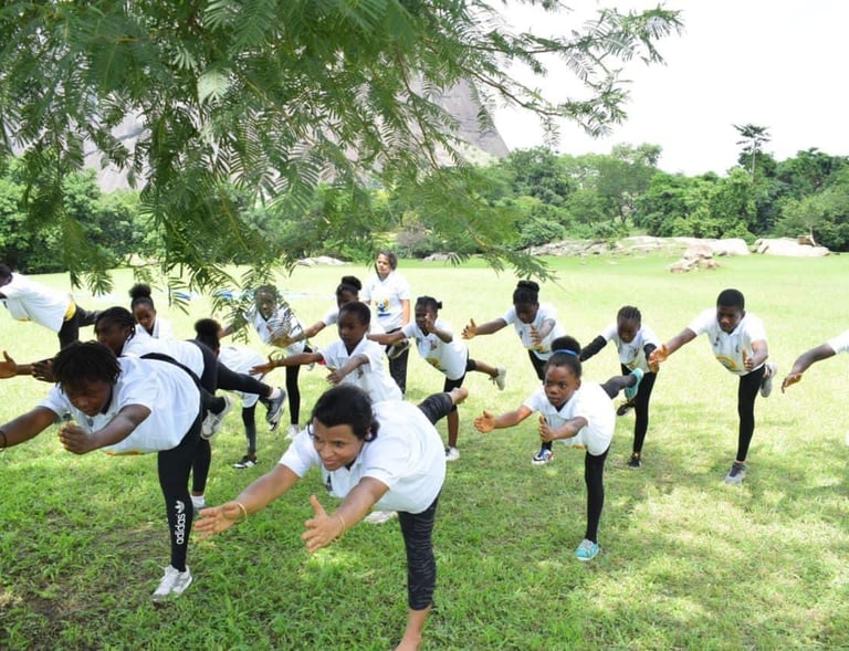 Yoga session for the kids in an international school in Malawi