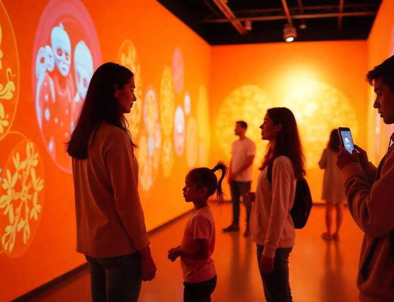 a group of people standing in a museum