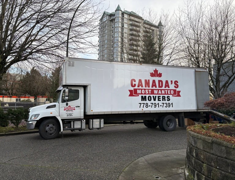 Canada's Most Wanted Movers Truck Parked Ready to Unload In The Quay New Westminster 
