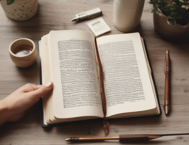 Close-up of hands holding a journal and pen, symbolizing personal growth and planning.
