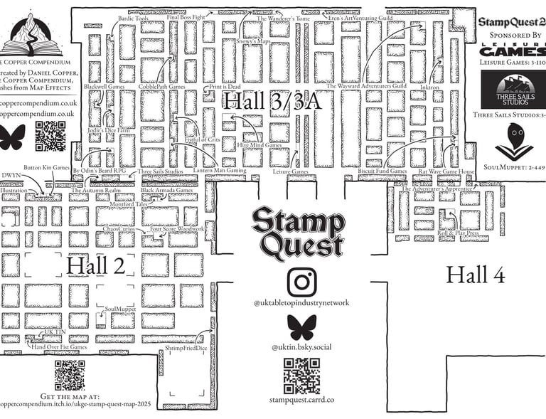 A dungeon-style map of the UKGE 2025 layout, with certain stalls marked.