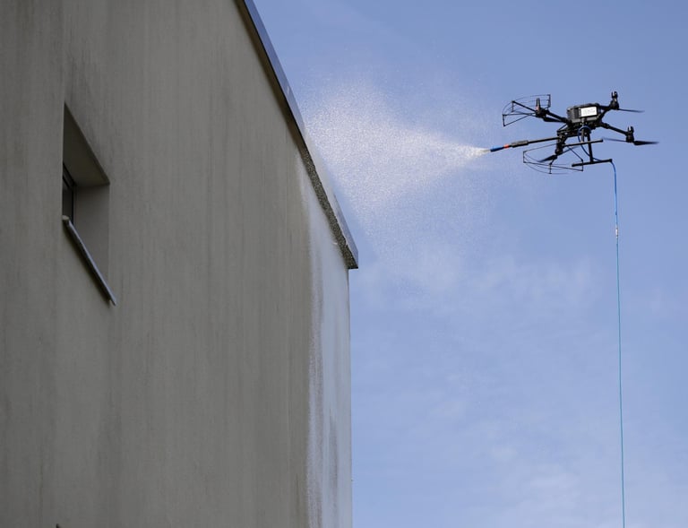 fasado plovimas dronu