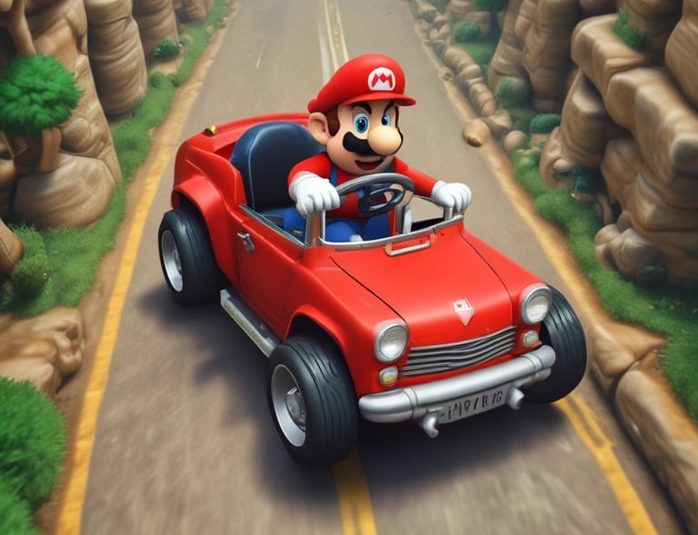 A vintage video game cartridge with a prominent blue character on the label is set against a completely black background. The design includes dynamic illustrations, likely related to the game's theme, with playful sketches in red and a color palette that draws the eye to the cart's detailed artwork.