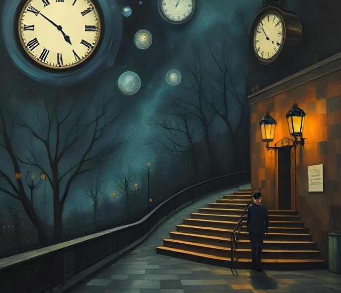 a man standing in front of a clock tower