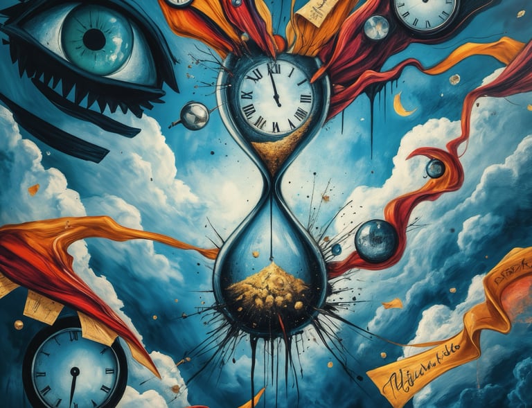 a painting of a clock with a clock on it