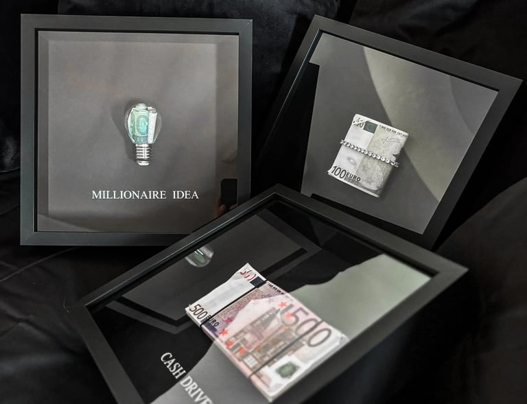 a frame with money and a frame for motivation