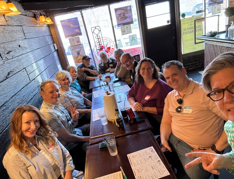 large group of neighbors at a restaurant