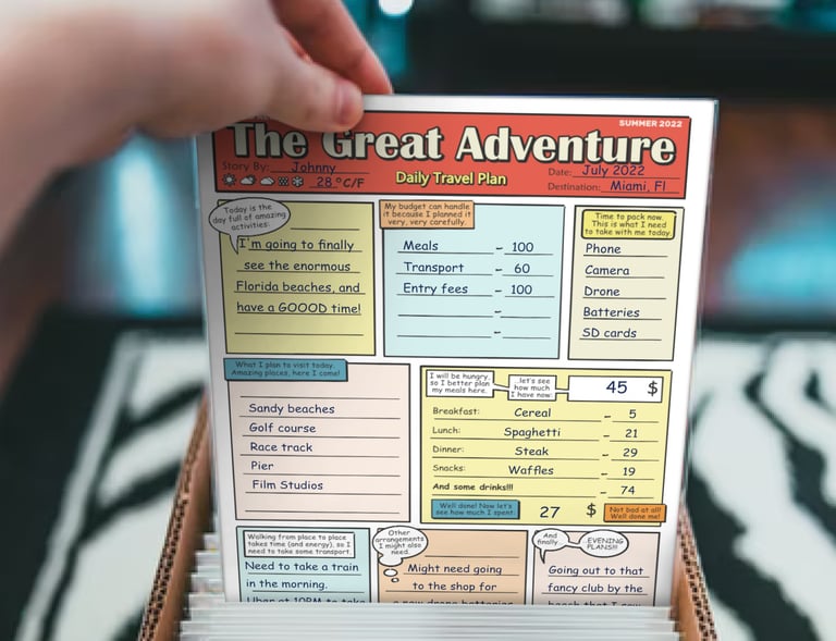 Comic book travel planner in the shop