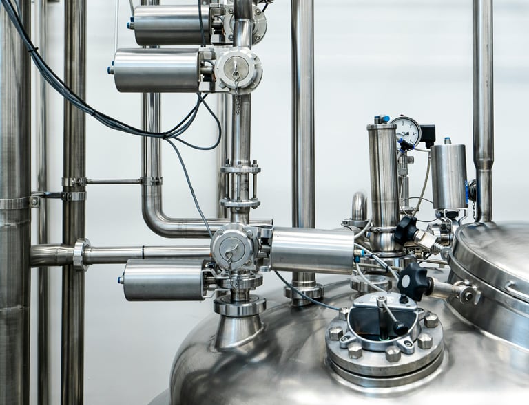 a large metal tank with pipes