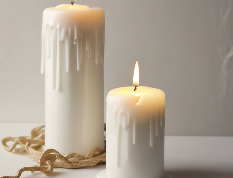 Dark purple candles arranged in a circle, their light flickering through a haze of smoky fog.