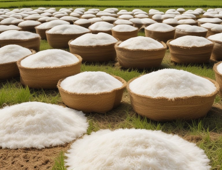 Elegant packaging design featuring gold and deep green accents on rice bags.