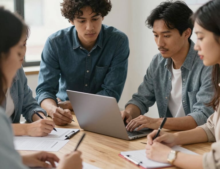 A team celebrating a successful project completion with high-fives and smiles.