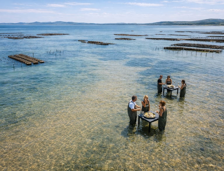 vue des parcs ostréicoles accessibles à marée basse pour une expérience d’ostréiculture immersive