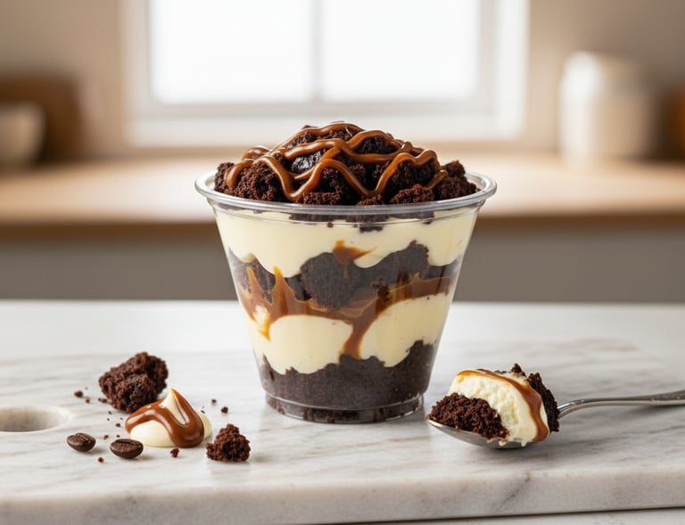 Cheesecake de Brownie y Manjar de Cocina con Ely, elaborado con cremosa mezcla de queso crema, trozo