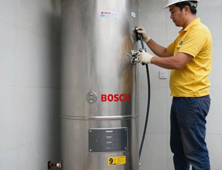 Bosch gas stove with a steaming pot, highlighting appliance in use