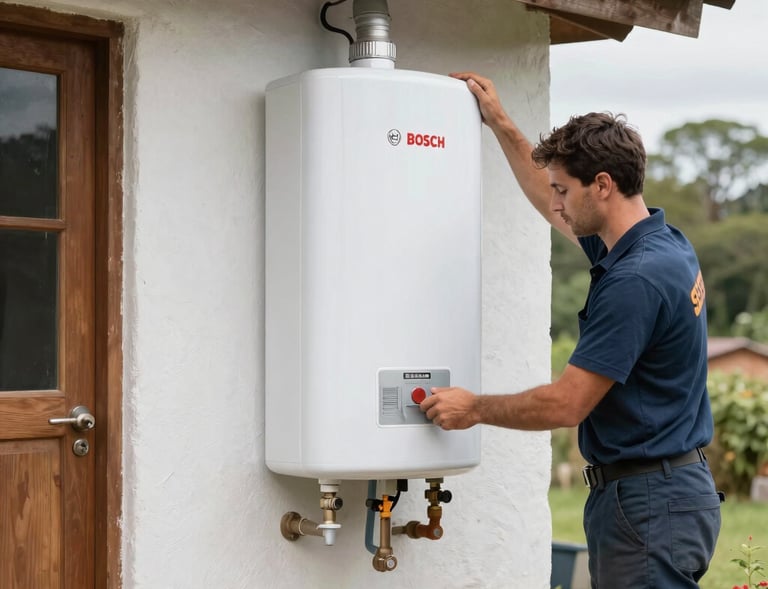 Technician performing a home visit for Bosch appliance maintenance in Usaquén