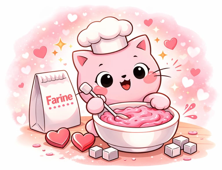 Chachou le chat de MagicJoCakes qui préparait des biscuits pendant la saint-valentin
