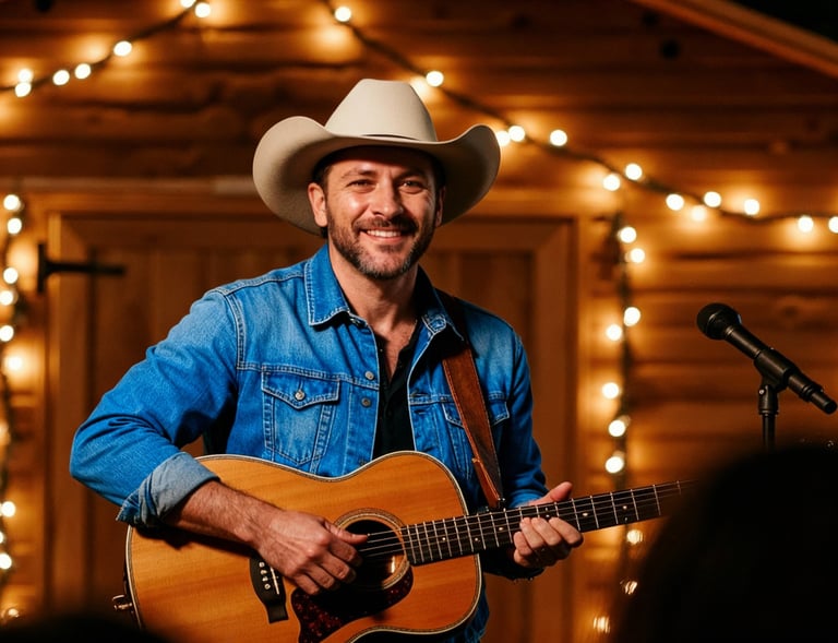 Brew playing guitar in his backyard last summer