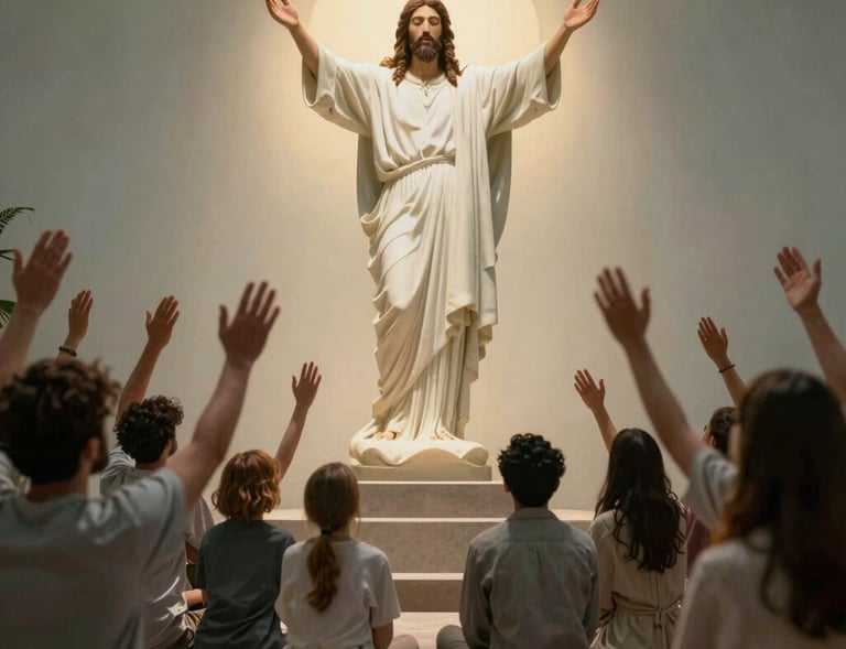 The church interior beautifully decorated with light and symbols reflecting the spirit of community and worship.