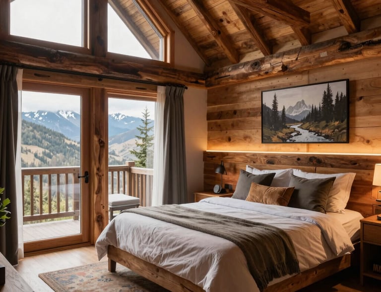 A serene bedroom scene with soft pastel bedding, a woven throw blanket, and a bedside table holding a small stack of books.