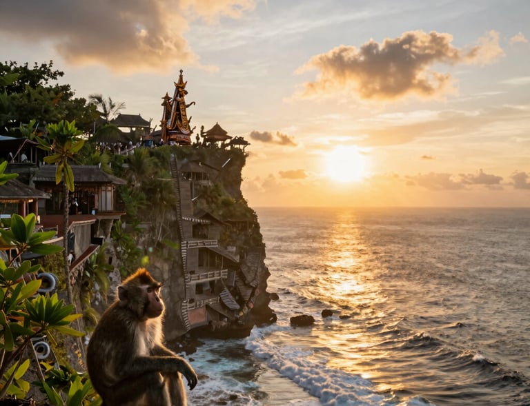 Sunset view over a coastal road with motorcycles lined up, ready for a group tour.
