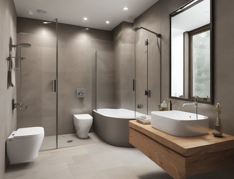 Branding mockups including business cards and logos arranged neatly on a wooden desk.