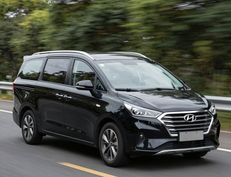 Close-up of the company logo 'رحلة مكة' displayed on the side of a white transport vehicle.